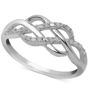 Macys Womens Sterling Silver Diamond Open Weave 1/10 CT TW Ring